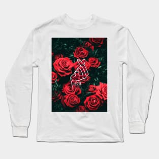 Korean Love Finger Snap - Red Roses Long Sleeve T-Shirt